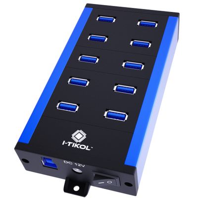 10 Ports Powered USB 3.0 Hub - 5Gbps High-Speed Expander With 12V 5A 60W 2.4mA Power Adapter - Aluminum Alloy Multiple Port Splitter for Laptop, Phone, Tablet, PC