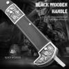 VALHALLA Folding Sickle, Black Sharp Folding Scythe with 2 Sections, Hand Sickle Knife Wooden Handle, Portable Safety Sickle Knife with Sheath view 3