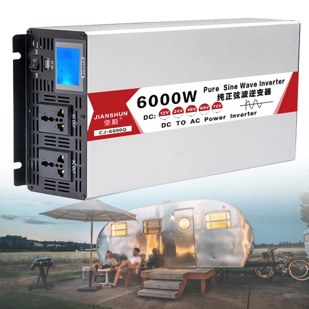 ELOMAS Power Inverter 3000W 4000W 5000W 6000W 8000W Pure Sine Wave Inverter Dc 12V 24V 48V to Ac 110V 220V with Ac Outlets LCD Display for Home Rv Solar System Car,6000W-12Vto110V