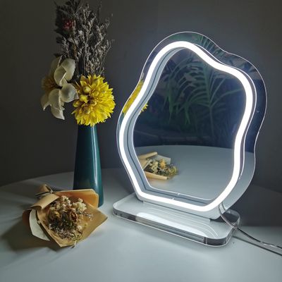 DUNACO Irregular Neon Mirror, White LED Lights Desk Mirror for Room Aesthetic Decor, Acrylic Decoration Makeup Mirror, Cloud-Shaped Table Mirror Light Up Signs for Bedroom Living Room Decor 10x8.5in