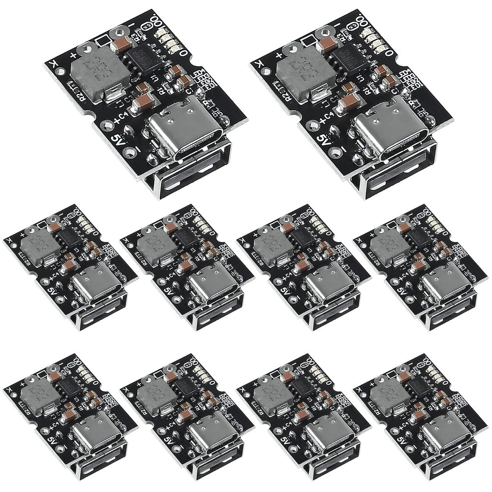 DWEII 10PCS Type-C USB 5V 2A Boost Converter Step-Up Power Module Lithium Battery Charging Protection Board LED Display USB for DIY Charger (USB is Welding)