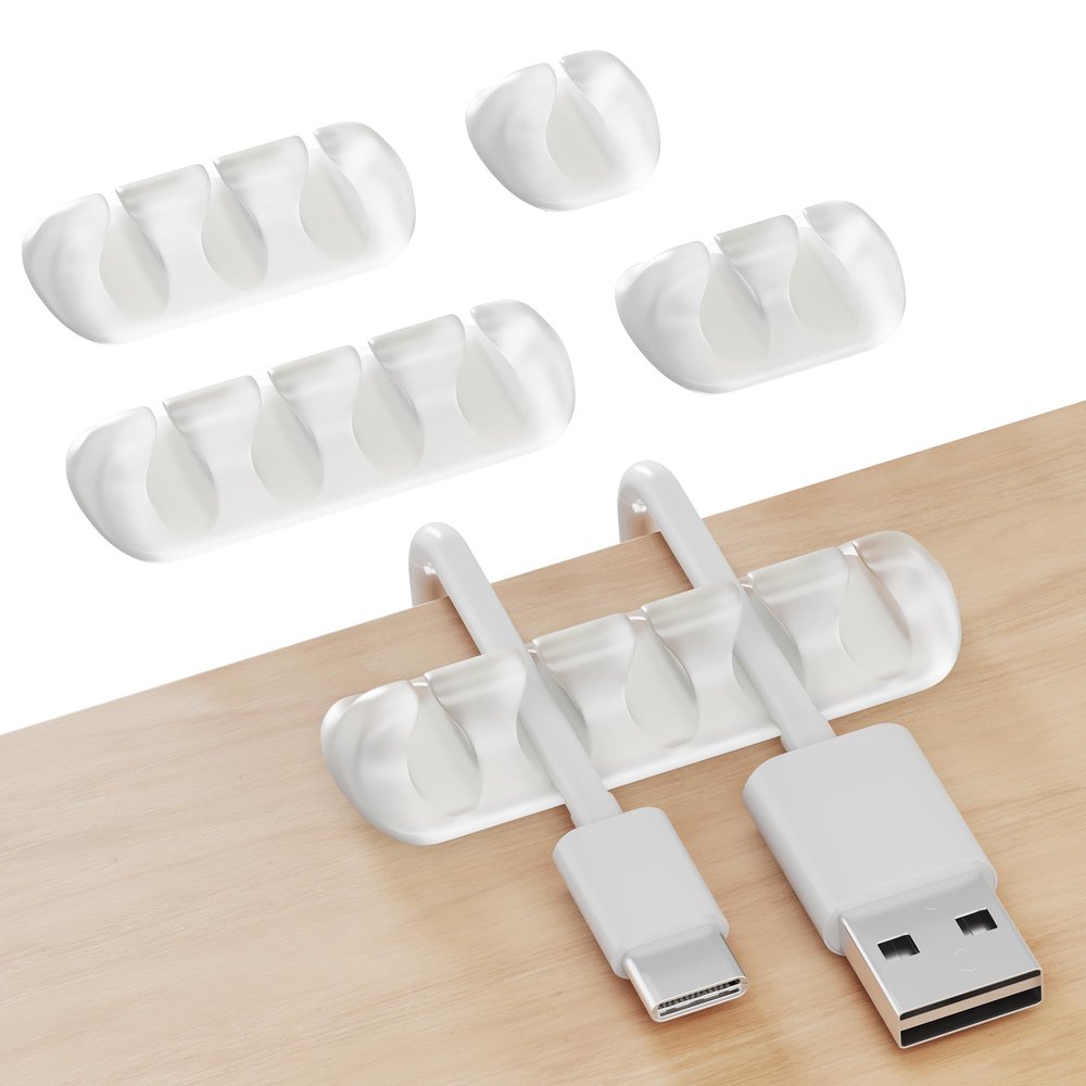 GLUIT Adhesive Desktop Cable Organizer Versatile Cord Holders Wire Clips and Cable Holder Cord Organizer for Desk Table Accessories Office Spaces New Transparent 5 Pack