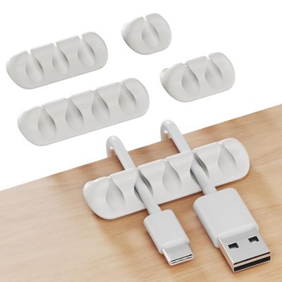 GLUIT Adhesive Desktop Cable Organizer Versatile Cord Holders Wire Clips and Cable Holder Cord Organizer for Desk Table Accessories Office Spaces New White 5 Pack