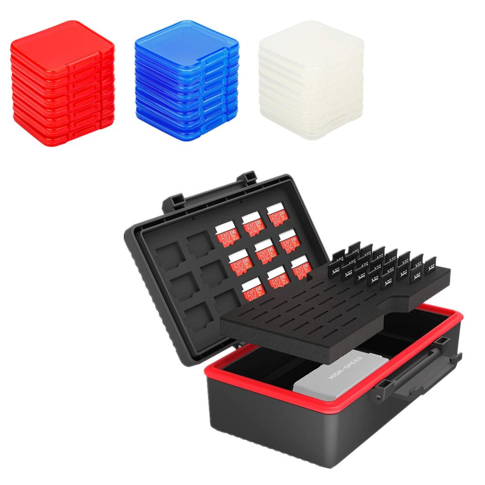 58 Slots Memory Card Case + 24pcs Clear SD Card Case: Camera Memory Card Case with Clear Plastic SD Card Case