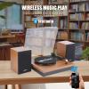 Vosterio Bluetooth Record Player, 3-Speed Belt-Driven Turntable with Bluetooth Input& Output, Aux-in, Two 15W External Speakers, Retro Vinyl Player, Walnut view 4