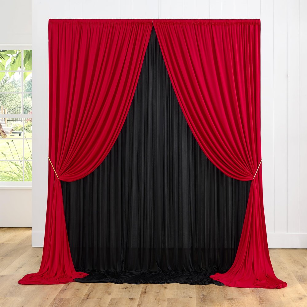 10ft x 10ft Wrinkle Free Backdrop Curtain Red&Black Backdrop Curtain for Parties, Polyester Photography Backdrop Drapes for Birthday Party Graduation Decoration