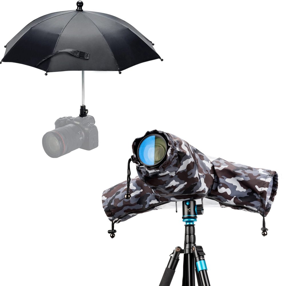 Camera Rain Cover + Camera Rain UmbrellaCamera Lens Rain Cover Raincoat Clear Sleeve with DSLR Mirrorless Camera Hot Shoe Umbrella