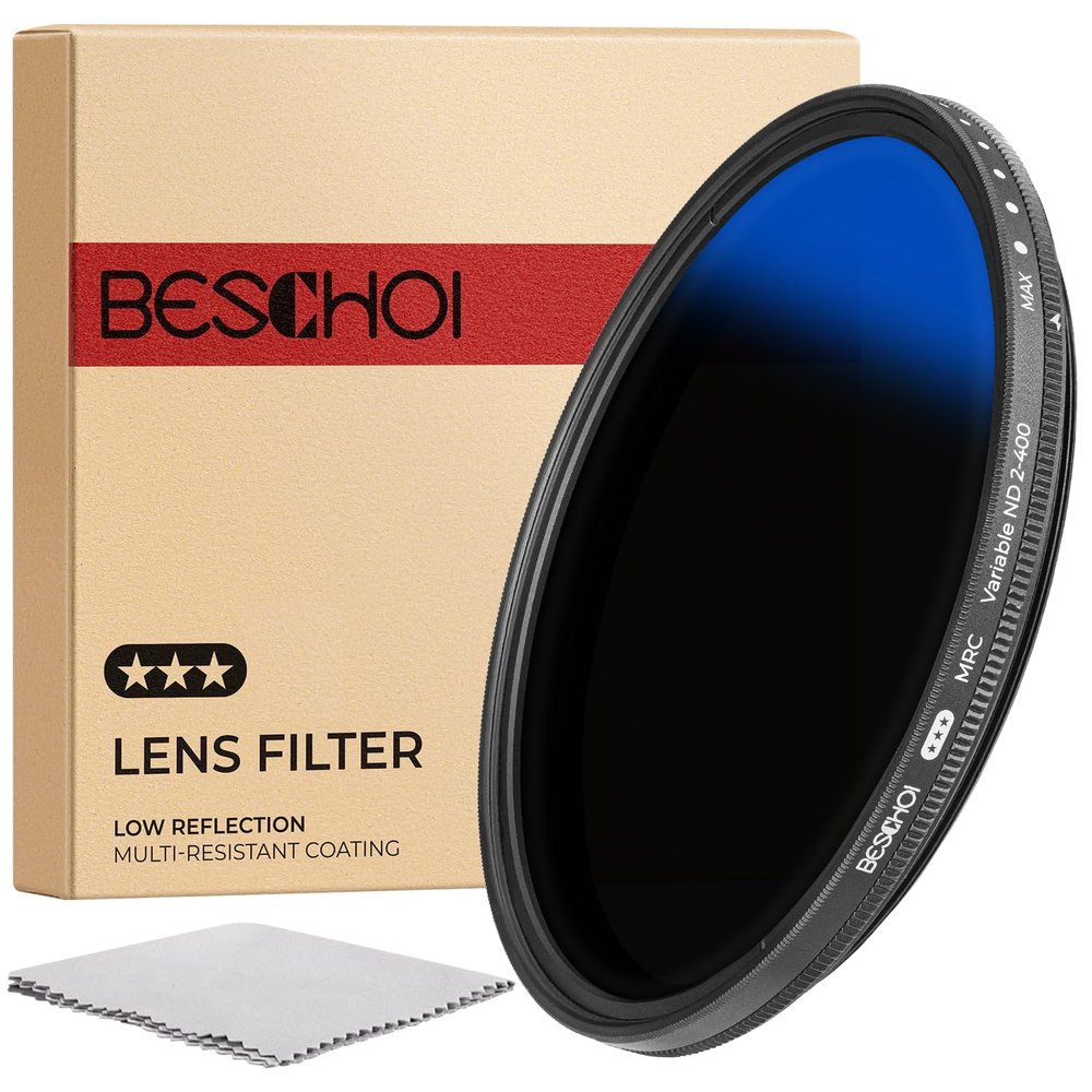 Beschoi 62mm MRC Variable ND Filter ND2-ND400, Neutral Density Adjustable ND Filter (0.3 to 2.7,1 to 9 Stops), Multi Layer Coated Optical Glass, Water Repellent & Scratch Resistant Ultra Slim Filter