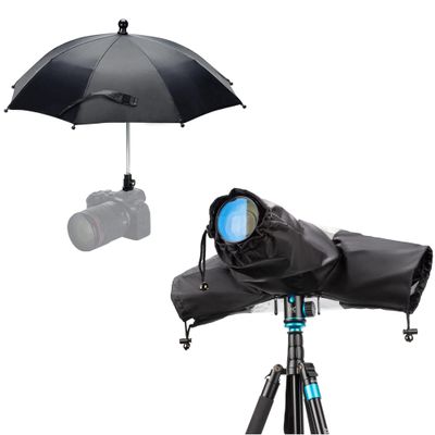 Camera Rain Cover + Camera Rain UmbrellaCamera Lens Rain Cover Raincoat Clear Sleeve with DSLR Mirrorless Camera Hot Shoe Umbrella