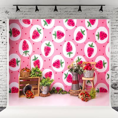 10x6.5ft Strawberry Photography Background Strawberry Birthday Backdrop Cartoon Background for Summer Party Photography Portraits Photo-Booth