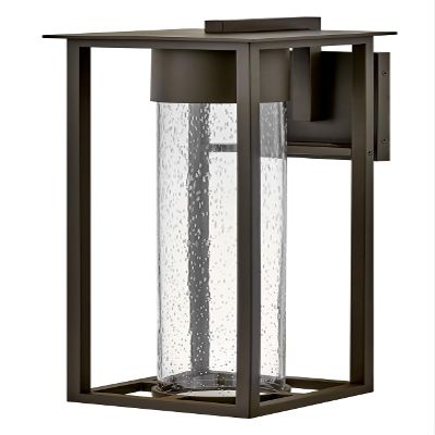 Hinkley Coen Large Wall Mount Outdoor Lantern, Composite, Clear Seedy Glass, Dark Sky, Oil Rubbed Bronze Finish