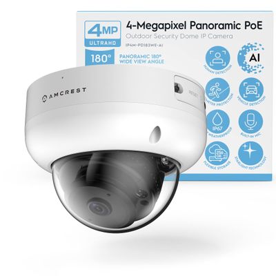 Amcrest Panoramic IP POE Camera, 180 Panoramic 4-Megapixel POE IP Dome Camera, Security Outdoor Camera, 50ft Nightvision, IVS Features and People Counting, MicroSD Recording, IP4M-PD183EW-AI White