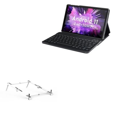 BoxWave Stand and Mount Compatible with MEBERRY Android 11 Tablet M7 (10.1 in) - Pocket Aluminum Stand 3-in-1, Portable Multi Angle Viewing Riser - Metallic Silver