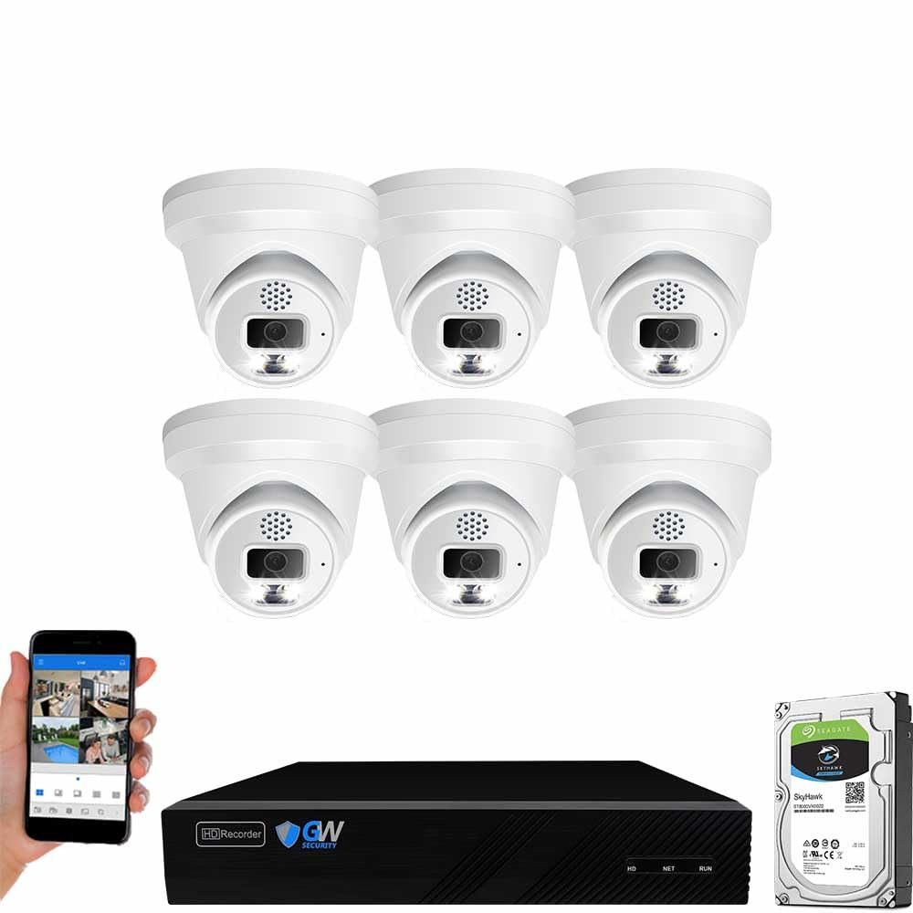GW Security 8 Channel 8MP Fulltime Color Night Vision 4K NVR Security Camera System with 6 UltraHD 4K IP Two-Way Audio Outdoor/Indoor Smart AI Human Vehicle Detection PoE Dome Cameras