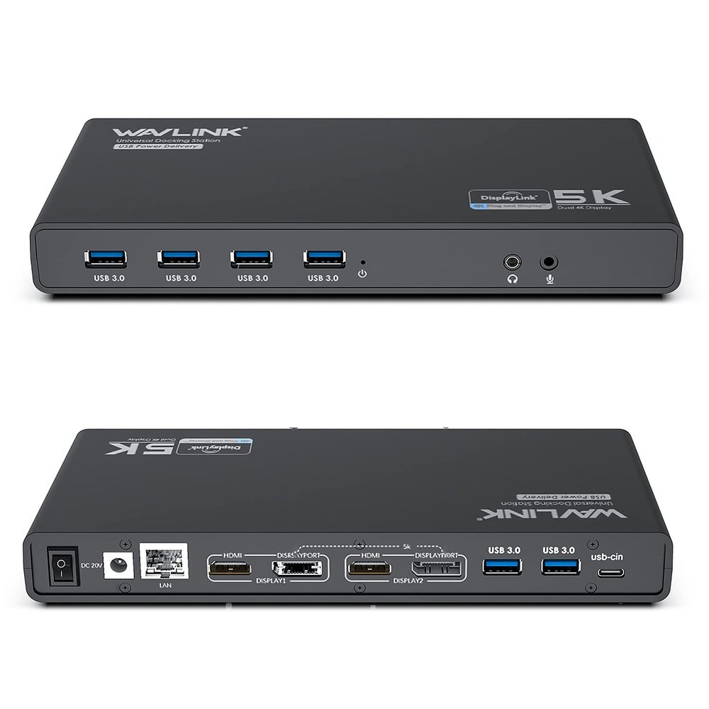 WAVLINK Universal Laptop Docking Station Dual Monitor with 65W Power Delivery for Windows Mac M1/M2, Displaylink Dock, USB C/A to Dual HDMI/DisplayPort Adapter, Gigabit Ethernet, 6 USB 3.0, Audio/Mic