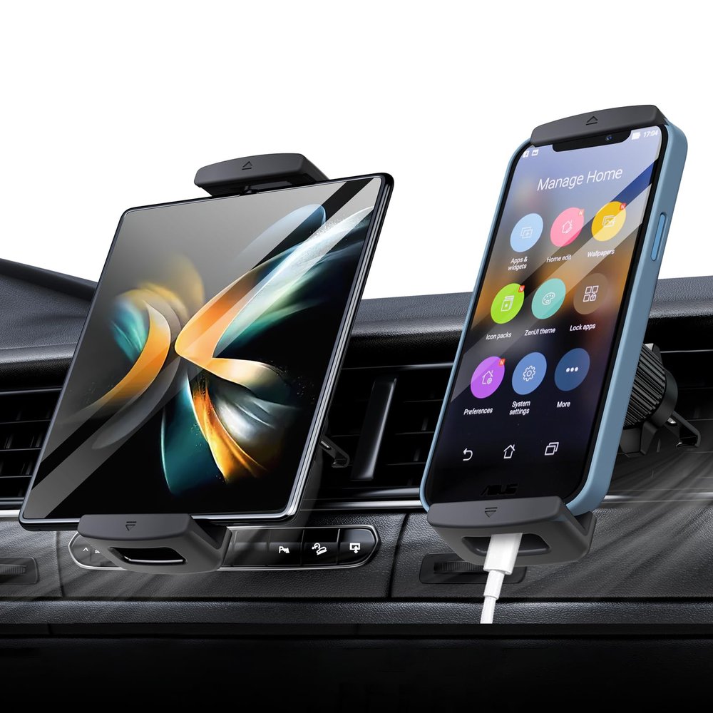 xuenair Z Fold 5 Car Mount, [360 Rotatable& Firmly Grip & Never Fall Off] Vent Tablet Mount for Car, iPad mini Car Mount for Samsung Z Fold 7 6 5 4 3 2 iPhone 16 Google Motorola LTC