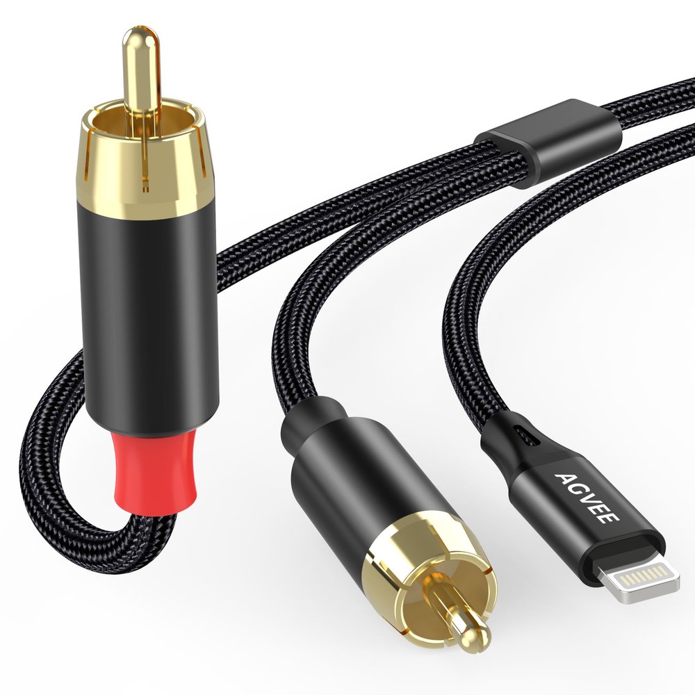 AGVEE 6.6ft MFi Certified Lightning to RCA Cable Audio Y Cord Adapter Converter for iPhone 14 13 12 11 XS XR X 8 7 iPad iPod to Car, Home Stereo Speaker Headphone, Amplifiers, HDTV, Black