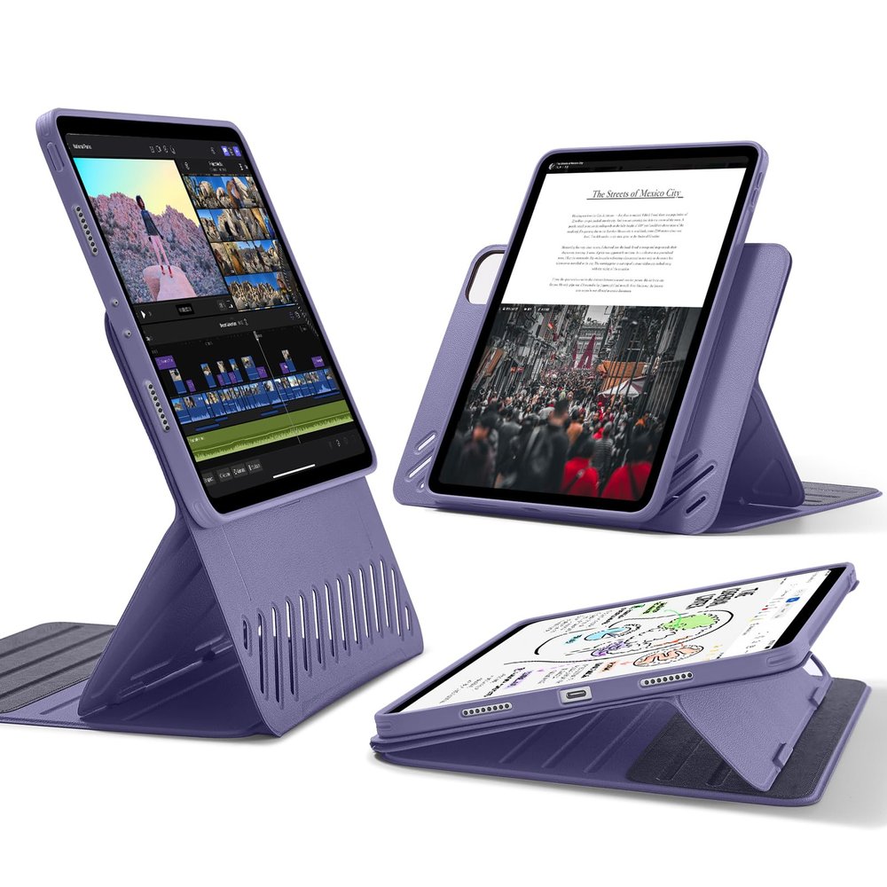 ESR for iPad Pro 11 Inch Case (2022/2021/2020/2018, 4th/3rd/2nd/1st Generation), Removable Magnetic Cover, Adjustable Portrait/Landscape Stand with Raised Display View, 9 Standing Angles, Purple