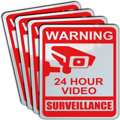 4 Pack of Video Surveillance Signs for Private Properties to Prevent No Trespassing. 10" by 7", Aluminum, Indoor Or Outdoor Use for your Home, Business, CCTV Security Cameras, With All Weather UV Protected & Waterproof Construction. (4 PACK)