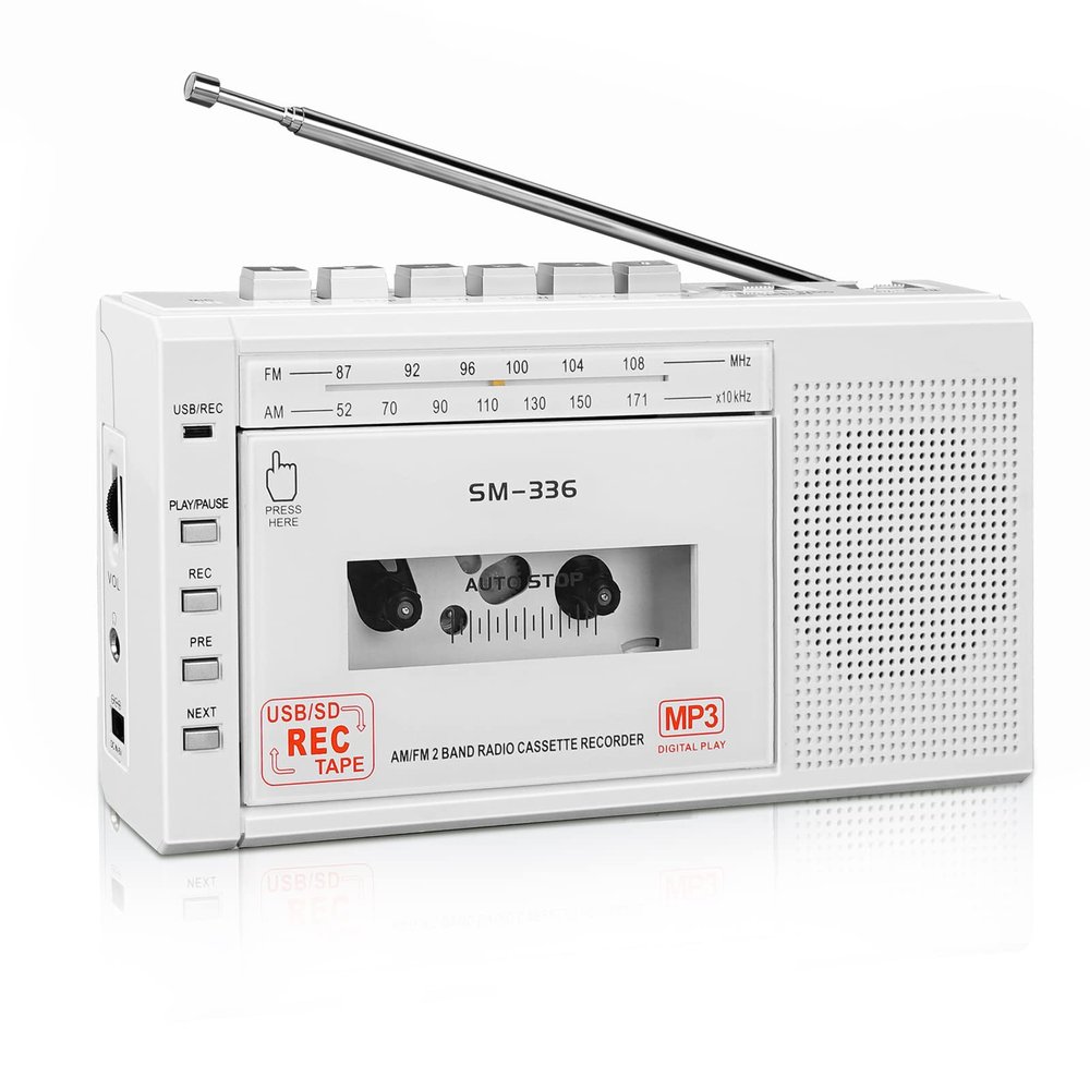 SEMIER Small Cassette Player Recorder, Cassette to Digital Converter via USB or Micro SD Card, Powered by AC or 4 AA Battery, AM FM Radio Tape Recorder with Build-in Speaker and Earphone Jack
