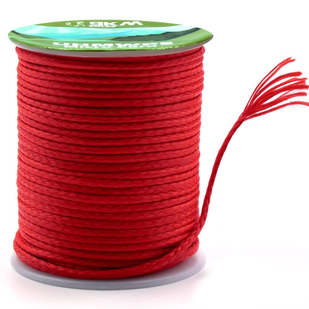 9KM DWLIFE 100% UHMWPE Braided Cord, 1.6mm Red 100ft 750lb Hollow Rope for Hammock, Kite, Fishing, Climbing, Camping