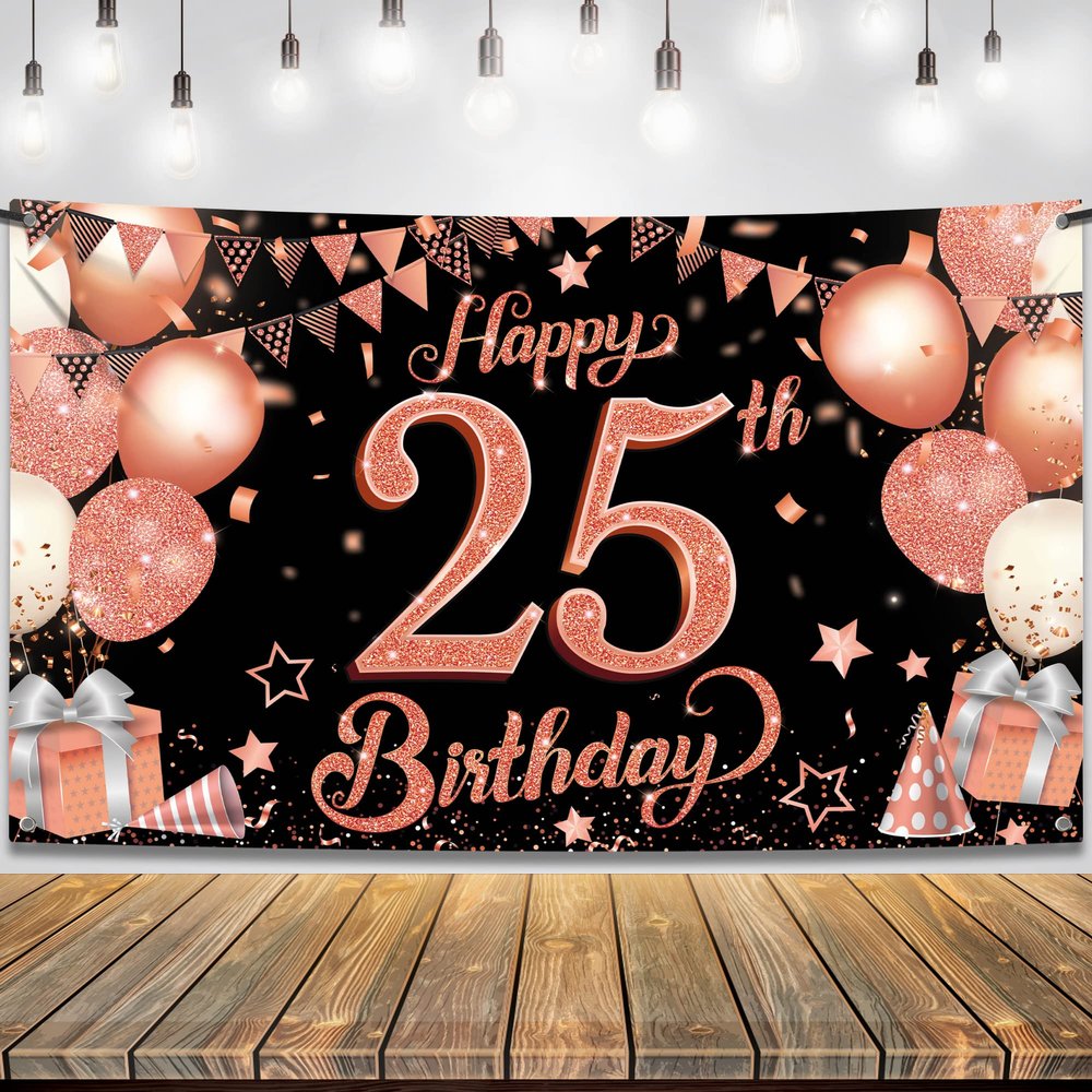 KatchOn Rose Gold Happy 25th Birthday Banner 72x44 Inch