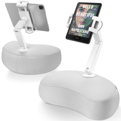 AboveTEK Tablet Pillow Stand for Bed, Hands-Free 360 Adjustable iPad Pillow Holder for Lap Reading w/Soft Bean Bag, Ideal Gift for Mom, Fits 4.7" to 12.9" Tablet, Phone, Kindle - Gray
