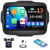 2+64G Android 13 Car Stereo for Jeep Renegade 2016-2020 with Apple Carplay Android Auto,9'' HD Touchscreen Car Radio with WiFi,GPS Navigation,Bluetooth,FM/RDS Radio,SWC,Daul USB,HiFi+AHD Rear Camera view 1