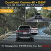 Fitcamx Front 4K+Rear 1080P Dash Cam Adapts for Volkswagen Atlas 2018-2026 (Model B/Broad Rear Cover) & Cross Sport 2020-2026, OEM Look, Dual HD Video, Loop Recording, WiFi & APP, Parking Mode, 128GB view 2