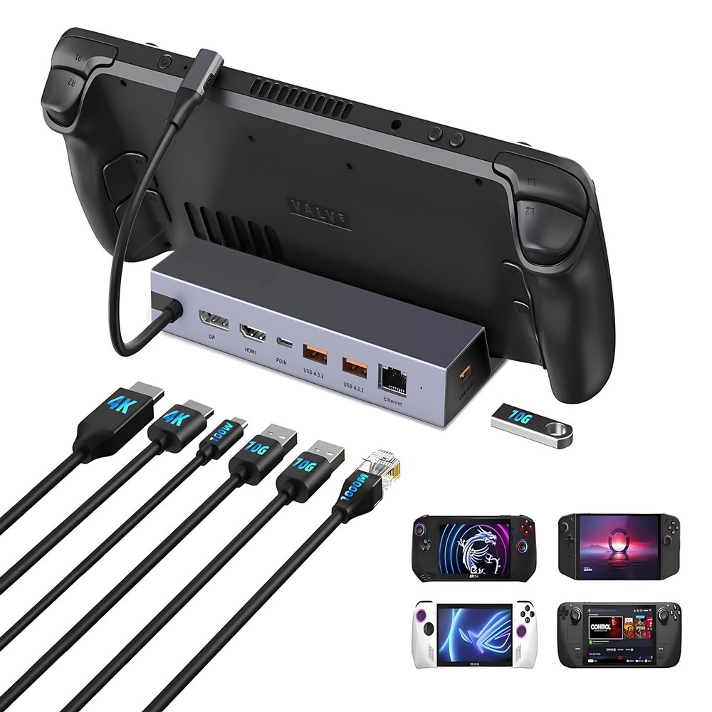 7-in-1 Steam Deck Dock with Dual 4K@60Hz HDMI DisplayPort  100W USB C Docking Station for Steam Deck ROG Ally Legion Go  MacBook iPad Android Gaming Hub/Gigabit Ethernet 3xUSB 3.0 Ports