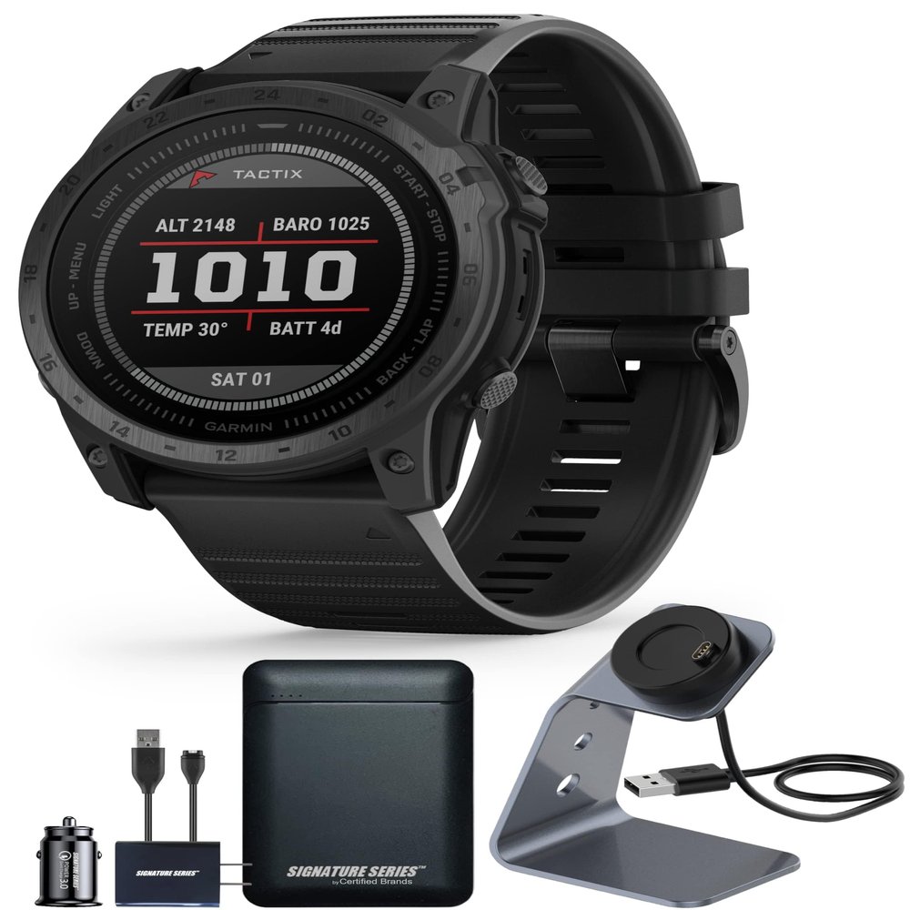 Garmin tactix 7 Standard Edition Rugged Tactical GPS Touchscreen Smartwatch, Black/Silicone Band | Sapphire Lens, Military Standard, Up to 28 Day Battery Life with Signature Series Power Bundle