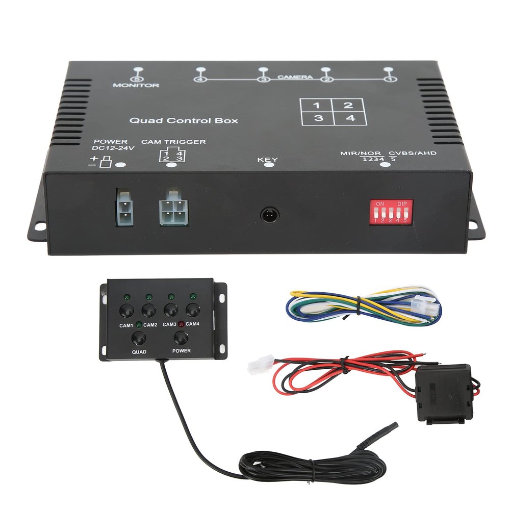 4 Channel Video Splitter, 1080P AHD 4 Cameras Video Control Car Cameras Image Switch Combiner Box, Video Quad Splitter Multiplexer Processor Switcher for Buses Tank Trucks CCTV