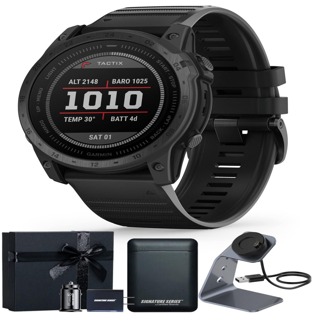 Garmin tactix 7 Standard Edition Rugged Tactical GPS Touchscreen Smartwatch, Black/Silicone Band | Sapphire Lens, Military Standard, Up to 28 Day Battery Life with Signature Series Gift Bundle
