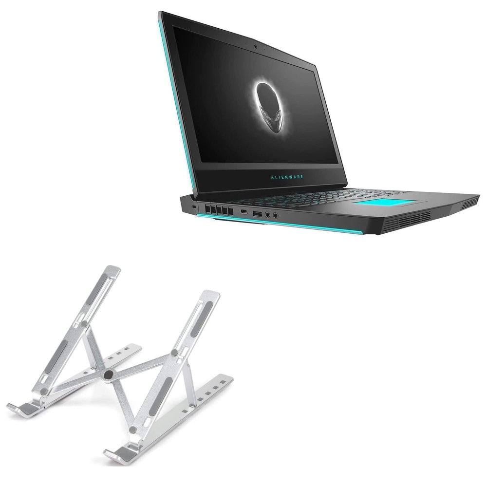 BoxWave Stand and Mount Compatible with Alienware m17 Gaming (R5) - Compact QuickSwitch Stand, Portable Multi Angle Viewing Foldable Riser - Metallic Silver