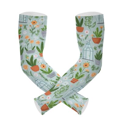 Cute Growing Flowers Women's Gardening Arm Sleeves Plants Greenhouse Spring Men's Compression Arm Sleeves Cooling Sun Sleeves for Cycling