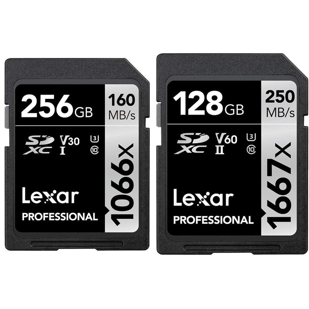 Lexar Professional SDXC Memory Cards Bundle - 1066x 256GB + 1667x 128GB - High Speed UHS-I and UHS-II