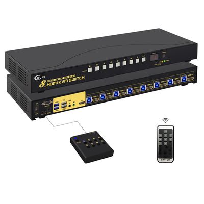 CKLau 8 Port USB 3.0 Rack Mount HDMI KVM Switch 4K60Hz with Audio, 2 pcs USB 3.0 Hub, and Cables Supports Keyboard Mouse Switching