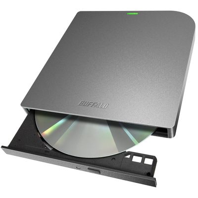 Buffalo DVSM-PMV8U3-GY/N USB 3.2 (Gen1) / 3.0 External Mac-Compatible, DVD/CD Drive, Bus Power (with Power Supply Cable), Thin, Portable, Made in Japan, Gray