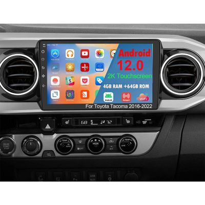Car Stereo for Toyota Tacoma 2016-2022 with Wireless Android Auto 4+64G 2K Touchscreen High Resolution Android 12 Radio Head Unit Wired Andriod Auto Bluetooth GPS Navigation Multimedia