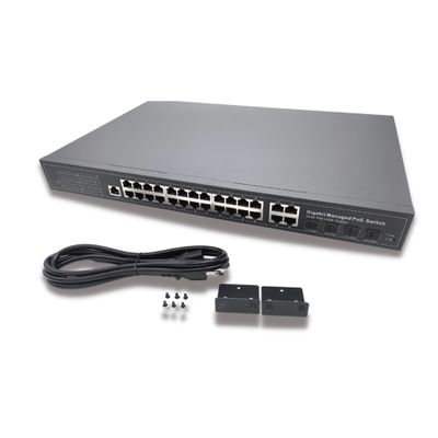 24-Port Rackmount Managed Network Switch - Layer 2 PoE+ Managed Switch (IEEE 802.3at) - 400W Gigabit 1 Gig Power Over Ethernet for Intelligent Buildings - Smart Support, IGMP, VLAN, QoS, DHCP