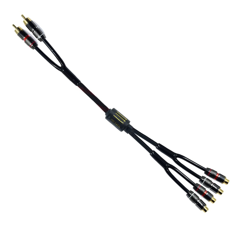 Arklove 2ft Shielded RCA Plug Splitter Stereo Audio Video Cable 2 Male to 4 Female Dual Speaker Y Adapter Connector Extension Cord 24k Gold Plated 1 Input 2 Output