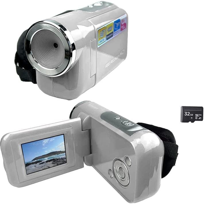 eDealz 16MP Megapixel Compact Digital Camcorder with HD Video and Photos 16x Zoom with 2.4" Screen, 32GB Card and USB Cable (Silver, Camera + SD Card)