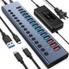 Powered USB Hub 10Gbps, 17 Ports 96W USB 3.2 Hub(10 USB-A 3.2 Ports+3 QC 24W Fast Charging Ports+2 USB-C 3.2 Ports+SD/TF Card Reader), 12V/8A Power Adapter for Laptop, PC, Computer, HDD,Flash Drive view 1