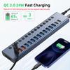 Powered USB Hub 10Gbps, 17 Ports 96W USB 3.2 Hub(10 USB-A 3.2 Ports+3 QC 24W Fast Charging Ports+2 USB-C 3.2 Ports+SD/TF Card Reader), 12V/8A Power Adapter for Laptop, PC, Computer, HDD,Flash Drive view 4