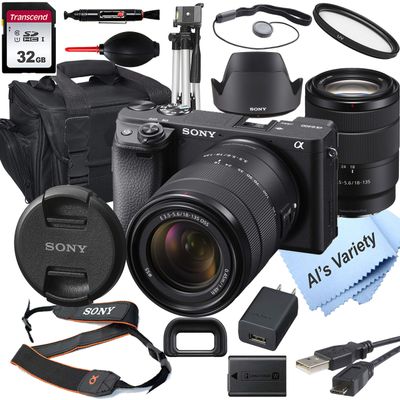 Sony Alpha a6400 Mirrorless Digital Camera with 18-135mm Lens + 32GB Card, Tripod, Case, and More (18pc Bundle) (Renewed)