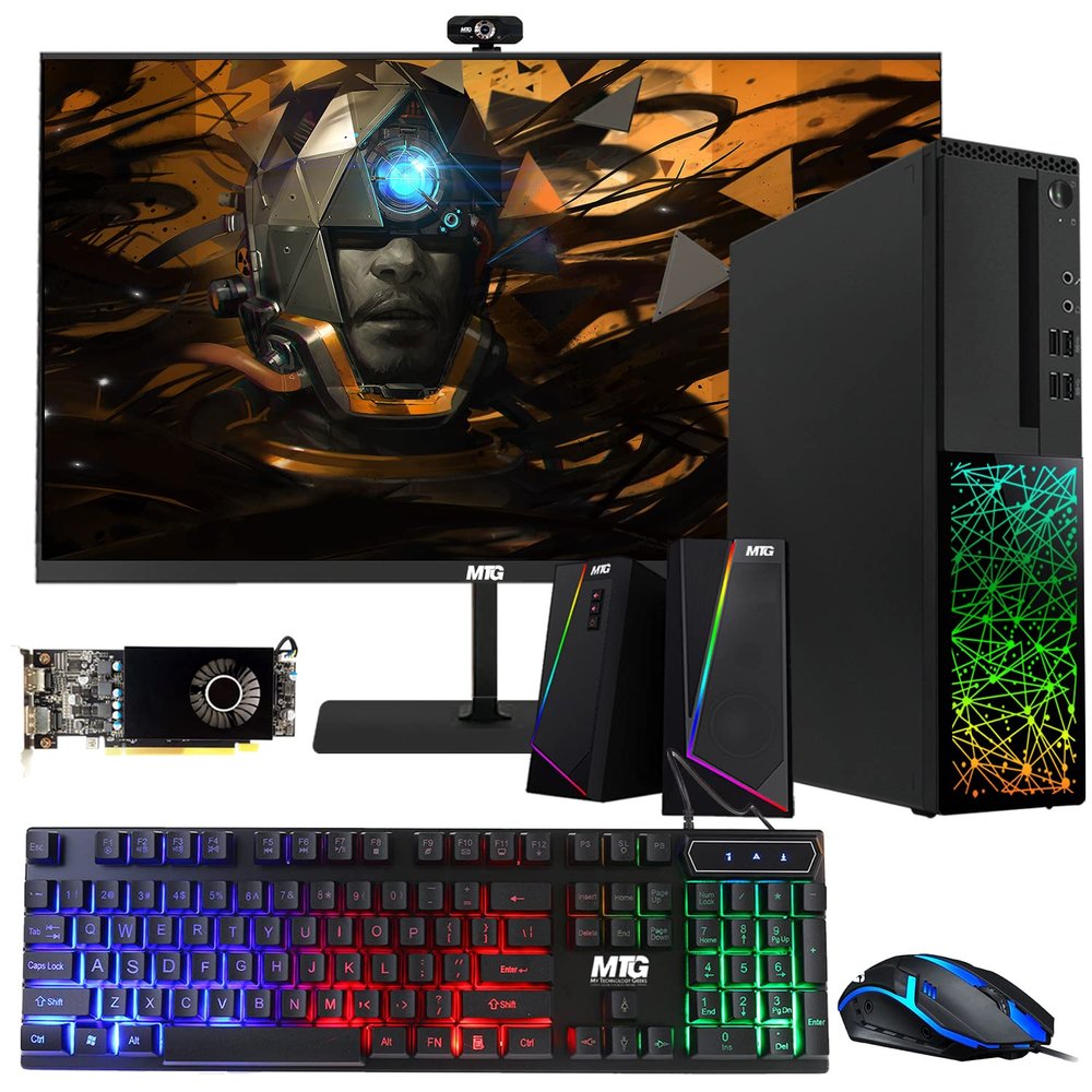 TechMagnet Gaming Desktop PC, Intel i5 6th Gen, Galaxy, 16GB RAM, 1TB SSD | 128GB SSD, MTG New 27 Inch 75hz Gaming Monitor, AMD RX 550, RGB Keyboard Mouse, Speaker, Webcam, Windows 11 (Renewed)