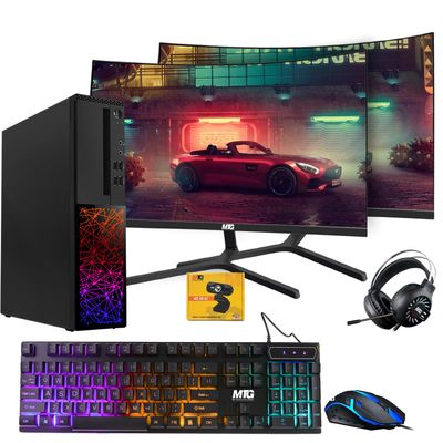 TechMagnet Gaming Desktop PC, Intel i5 6th Gen, Galaxy, 16GB RAM, 240GB SSD | 128GB SSD, MTG New Dual 24 Inch Curved Monitor, RX 550, RGB Keyboard Mouse, Headphone, Webcam, Windows 11 (Renewed)