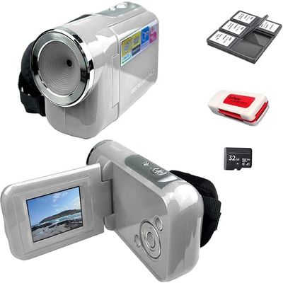 eDealz 16MP Megapixel Compact Digital Camcorder with HD Video and Photos - 16x Zoom, 2.4" Screen, 32GB Card, Memory Case, Card Reader and USB Cable (Silver)