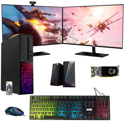 TechMagnet Gaming Desktop PC, Intel i5 6th Gen, Galaxy, 16GB RAM, 240GB SSD, MTG New Dual 27 Inch 75hz Gaming Monitor, AMD RX 550, RGB Keyboard Mouse, Speaker, Webcam, Windows 11 (Renewed)
