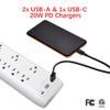 Clear Power 8-Outlet 2160J Home & Office Surge Protector Power Strip w/2-Port USB-A & 1-Port USB-C 20W PD Rapid Chargers, 5ft Power Cord, White, CP30002 view 4